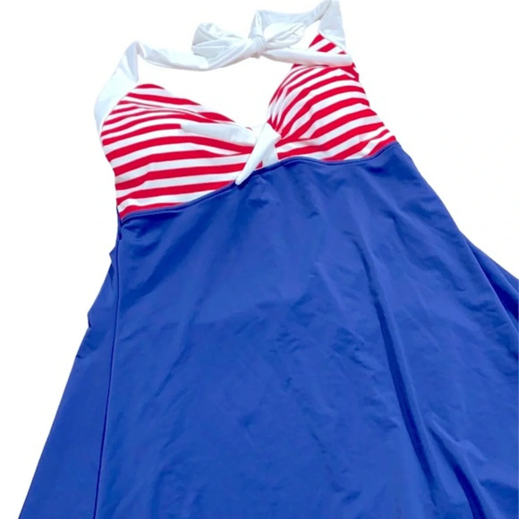 Navy blue & red stripe nautical halter bathing suit cosplay outfit new with tags - Picture 2 of 7